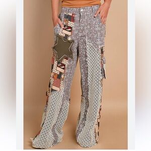POL Floral Print Patchwork Pants